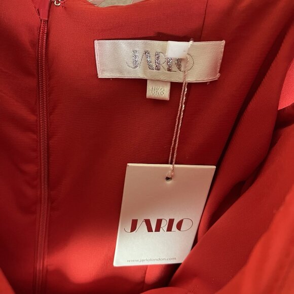 Jarlo Ruffle Top Bardot Cut Out Cherry Red Holiday Prom Maxi Dress NWT US 4/UK 8 - Picture 7 of 8